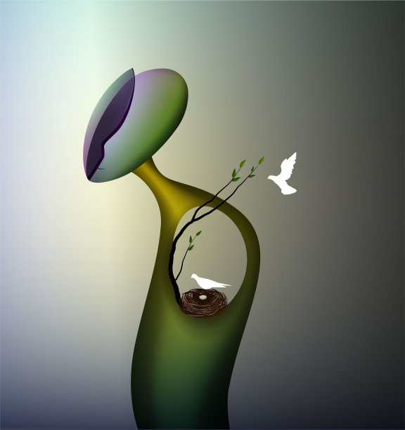 人的形状与树生长在里面，巢与鸽子，希望和家的概念。向量图片下载