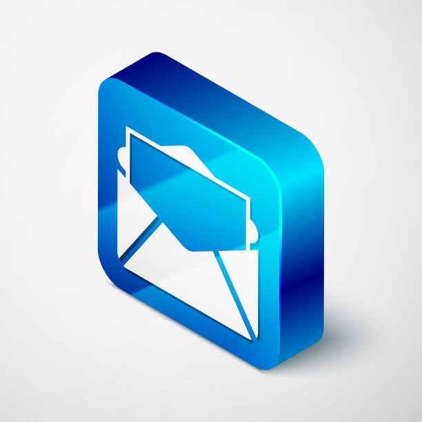 等距邮件和电子邮件图标隔离在白色背景。电子邮件信封标志。邮件标志。蓝色方块按钮。矢量图图片下载