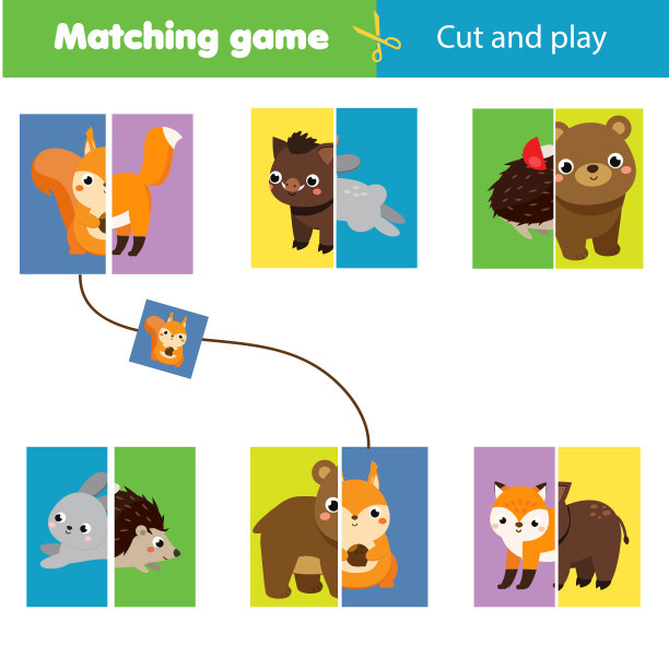匹配儿童教育游戏。匹配森林动物的部分。图片下载