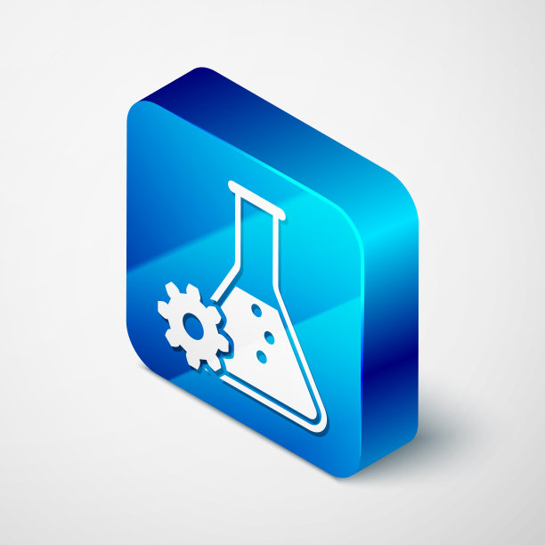 等距生物工程图标孤立在白色背景。基因和生物工程元素的图标。生物学，分子，化学图标。蓝色方块按钮。矢量图图片下载