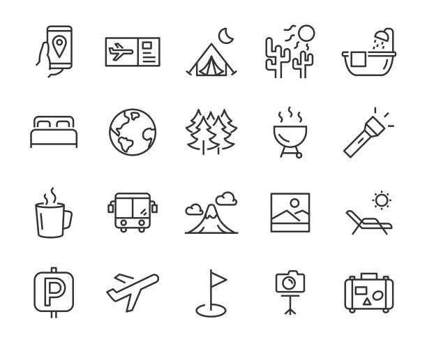 一套旅游图标，如度假、夏季、夏令营、旅游、假日图片下载