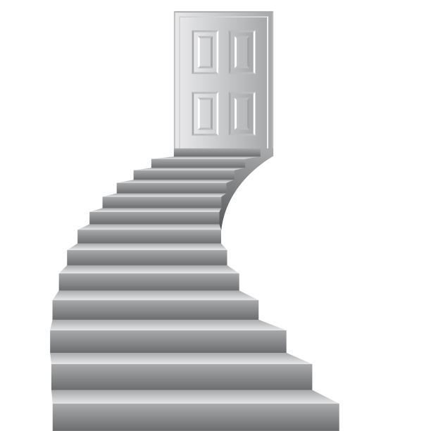 楼梯到门矢量插图。经济增长的概念。目标要赢。图片下载