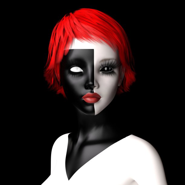 数字3D插图的女性在黑色和白色图片下载