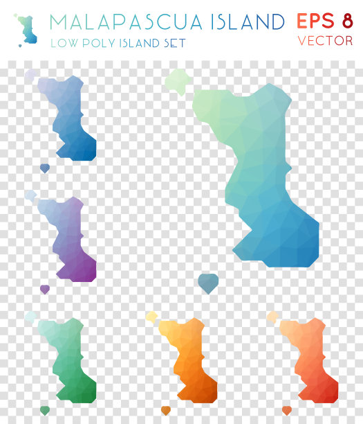 马拉帕斯夸岛几何多边形地图，马赛克风格的岛屿收藏。图片下载