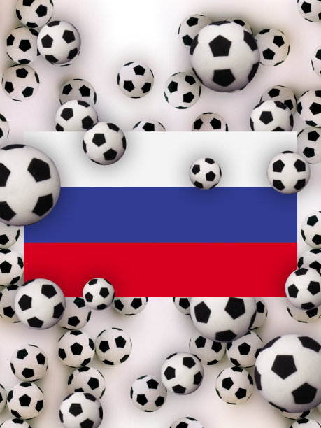 白色背景上的俄罗斯国旗和足球。2020年欧洲杯的东道主。俄罗斯，圣彼得堡，3D插图图片下载