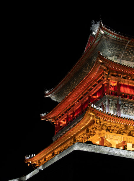 近距离观察晚上西安的钟楼图片下载