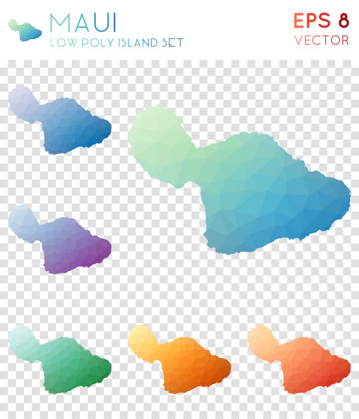 毛伊岛几何体多边形地图，马赛克岛风格收藏。图片下载