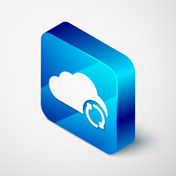 等距云同步刷新图标隔离在白色背景。云计算和箭头。蓝色方块按钮。矢量图图片下载