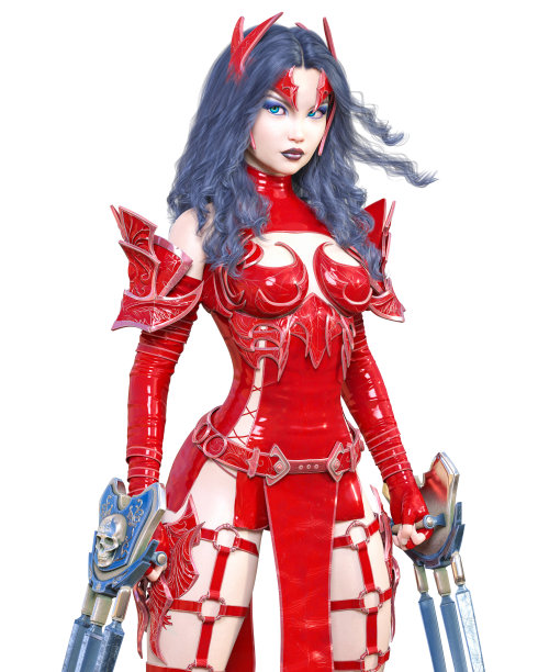 拿着剑和金属剑的亚马逊女战士。图片下载