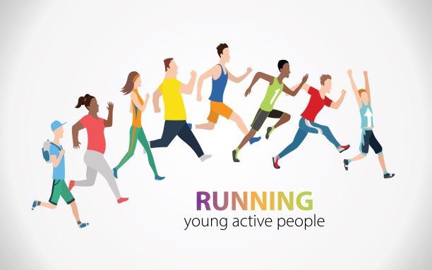 矢量彩色海报与插图马拉松跑步的人图片下载