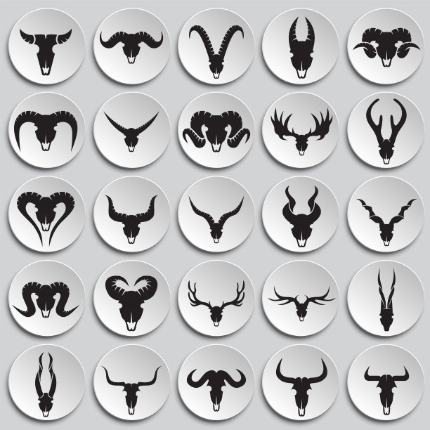 动物头骨图标设置在图形和网页设计的板块背景。简单的矢量信号。网站按钮或手机应用的互联网概念符号。图片下载