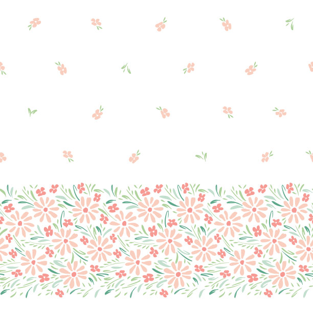 粉彩手绘雏菊在白色背景水平矢量无缝边界。精致的花卉边缘图片下载