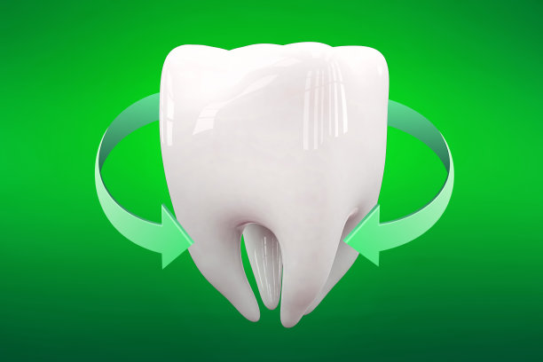 3D渲染闪闪发光的白色牙齿孤立在绿色背景图片下载