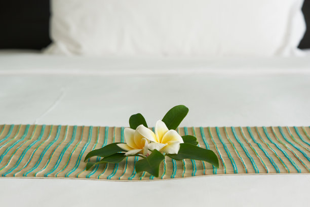 床上放着鸡蛋花图片下载