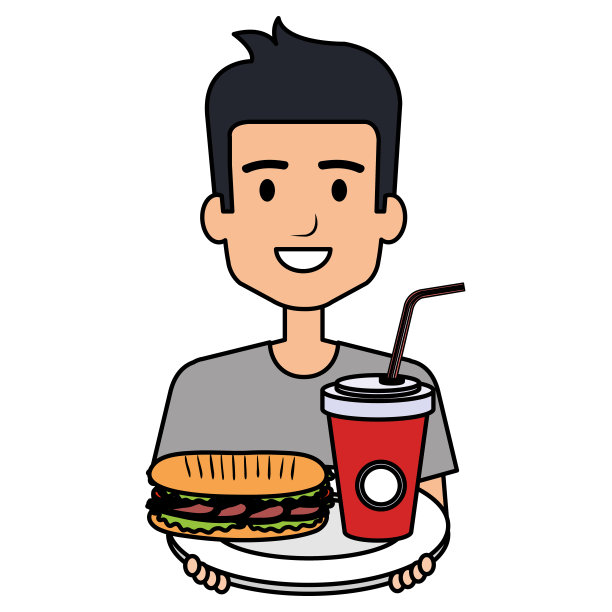 男人吃三明治喝汽水图片下载