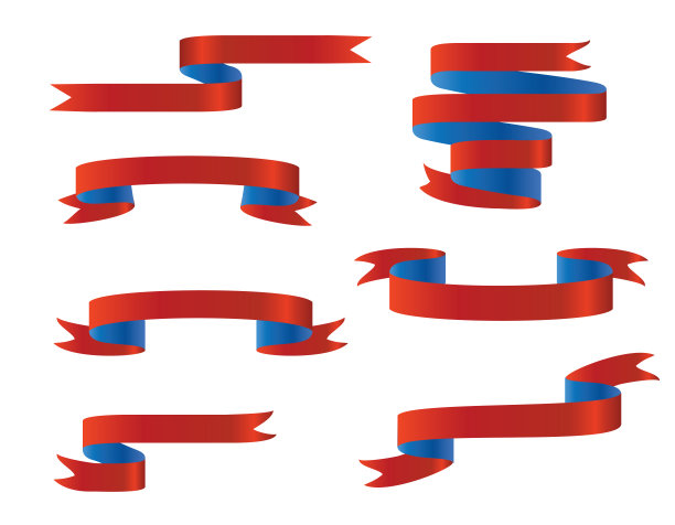 蓝色和红色的彩带条幅。在白色背景上隔离图片下载