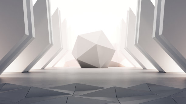 几何形状的结构，灰色混凝土地板与白色墙壁背景的大厅或现代展厅。未来建筑的施工技术。图片下载