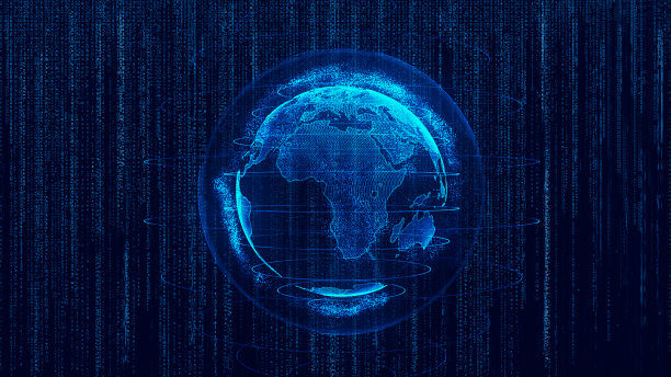 三维渲染抽象地球虚拟行星地球。数字技术的地球。图片下载
