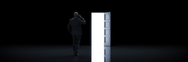 商人选择了正确的门。三维渲染图片下载