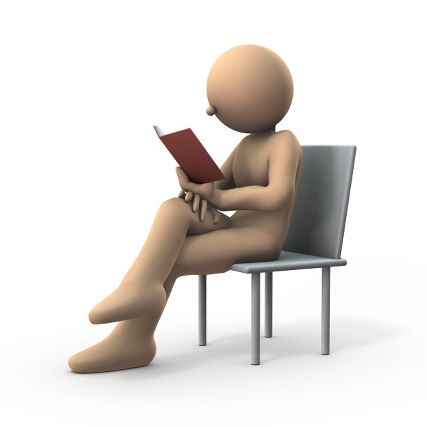 这个角色正在读书。有腿的人。白色背景。3 d演示。图片下载