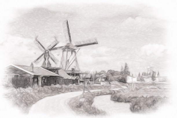 传统的荷兰风车和房屋图片下载