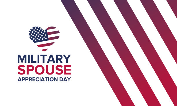 军人配偶感谢日。在美国庆祝。表彰在国庆期间贡献、支持和牺牲的军属。海报、卡片,横幅。向量图片下载