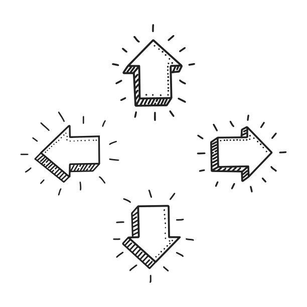 手绘3D箭头涂鸦图标。标志符号。装饰元素。白色背景。孤立。平面设计。矢量图图片下载