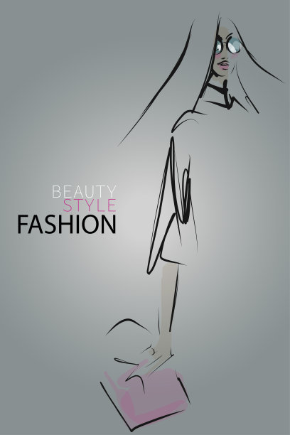 年轻时髦的女人，漂亮的女孩。手绘时尚插画图片下载