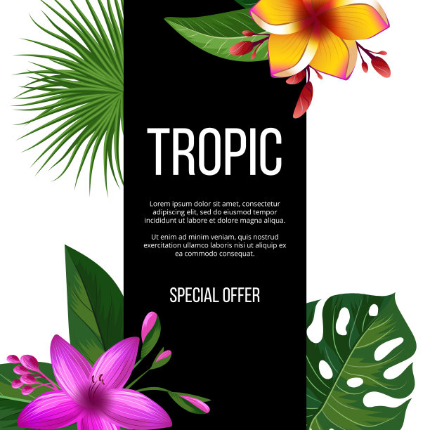 异国鲜花矢量销售横幅。热带植物的背景图片下载