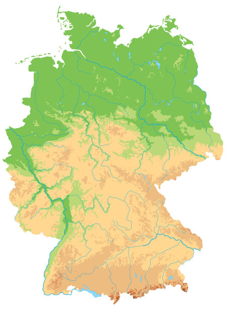 高详细的德国物理地图。图片下载