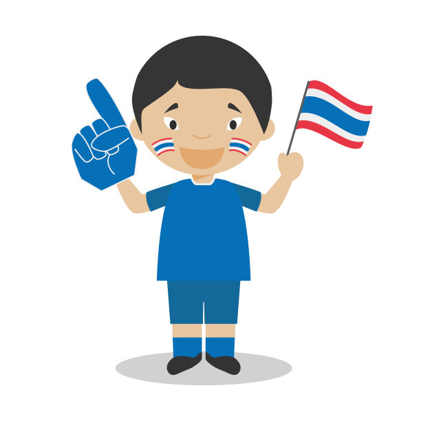 国家运动队球迷从泰国与旗帜和手套矢量插图图片下载
