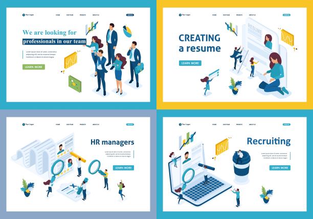 一套登陆页的等距招聘概念，招聘员工在一个公司，人力资源经理图片下载