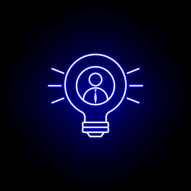 灯泡，商人，创意偶像。人力资源元素插图霓虹灯风格图标。符号和符号可以用于网页，标志，手机应用程序，UI，用户体验图片下载