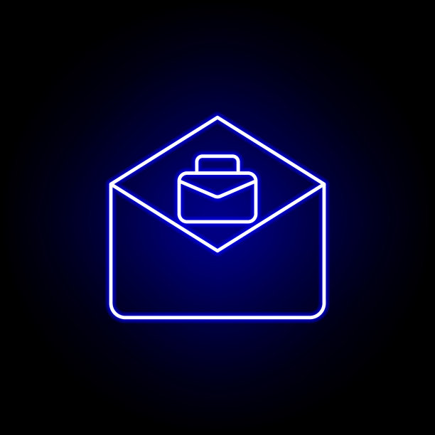 电子邮件、工作图标。人力资源元素插图霓虹灯风格图标。符号和符号可以用于网页，标志，手机应用程序，UI，用户体验图片下载