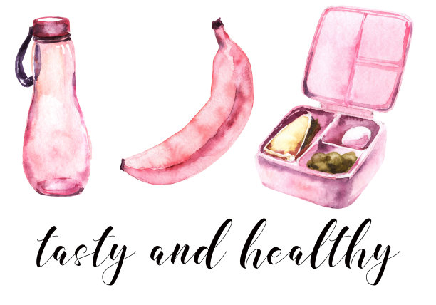 学校女孩粉色用品水彩集。学校的饭图片下载