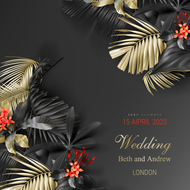 热带黑色和金色的叶子在黑暗的背景图片下载