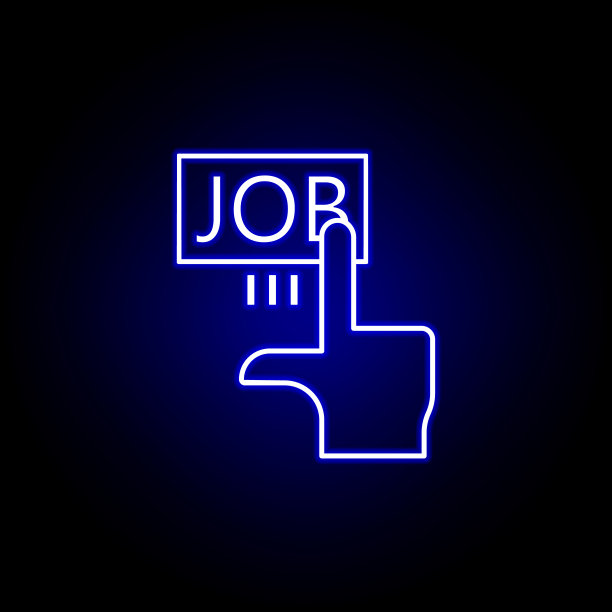 点击，手，工作图标。人力资源元素插图霓虹灯风格图标。符号和符号可以用于网页，标志，手机应用程序，UI，用户体验图片下载