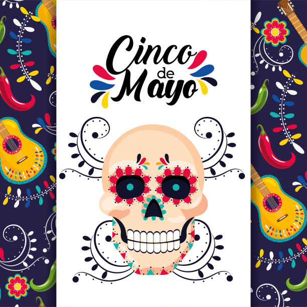 带有传统骷髅装饰的墨西哥卡片图片下载