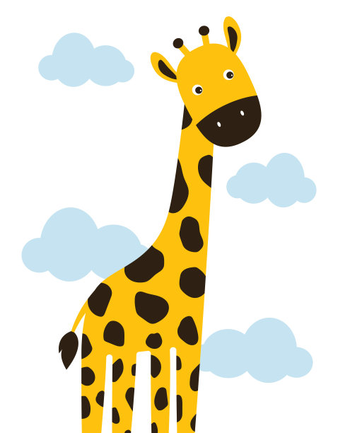 卡通长颈鹿在云图片下载