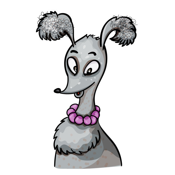 一只脖子上挂着珠子的狗的插图。女士。时髦的矢量剪辑艺术。蓝色背景的图片图片下载