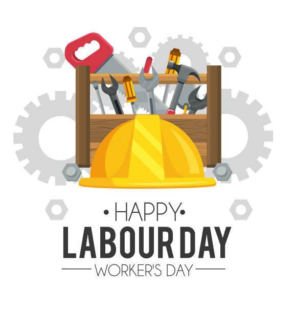 头盔带施工箱工具到劳动节图片下载