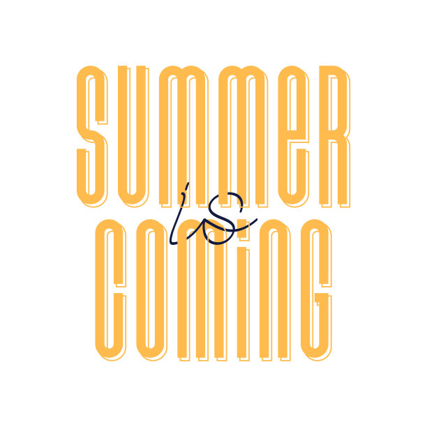 可爱的橙色卡通字母矢量插画夏天来了，手绘模仿，强字体，时尚印花t恤或睡衣的女孩和女人图片下载