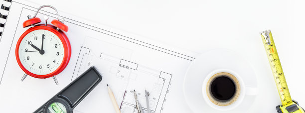 室内设计师桌子工作场所与房子的计划图片下载