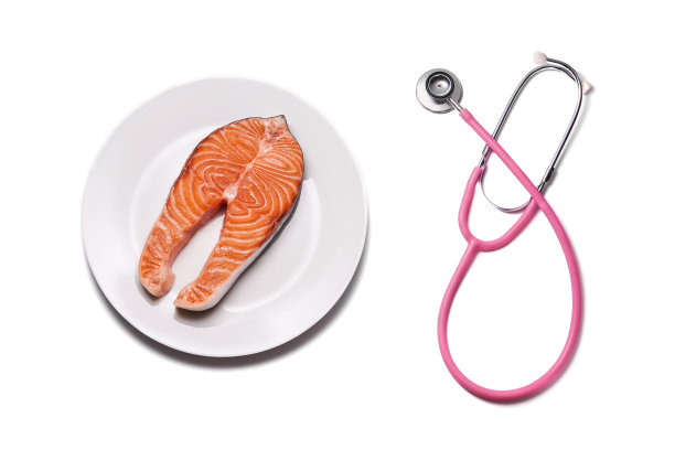 鲑鱼排和听诊器图片下载
