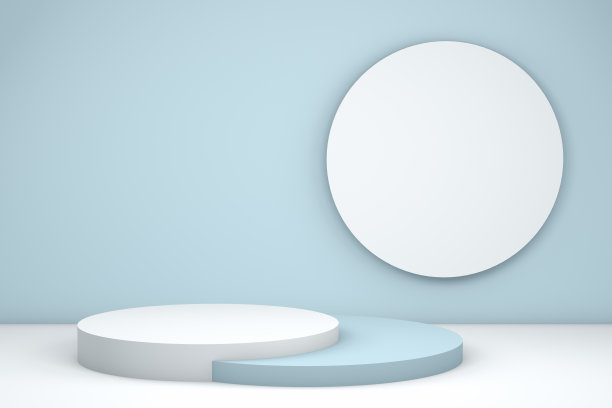 抽象的最小赢家领奖台概念，空的展厅，产品站在蓝色背景图片下载