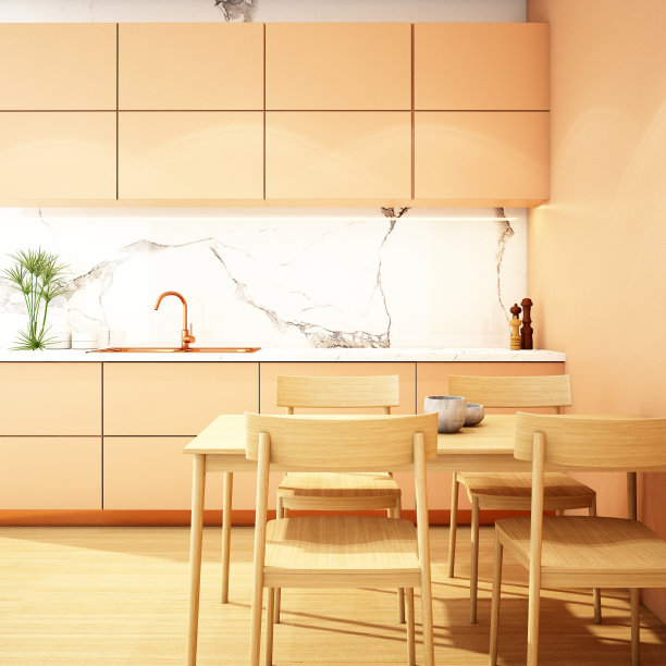 厨房室内设计采用现代风格，3d渲染，3d插画图片下载