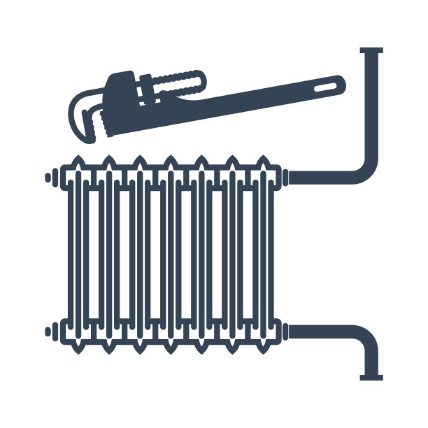 黑色图标集中供暖电池，散热器，管钳图片下载
