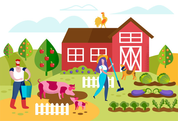 在花园里工作的农民。畜牧业图片下载