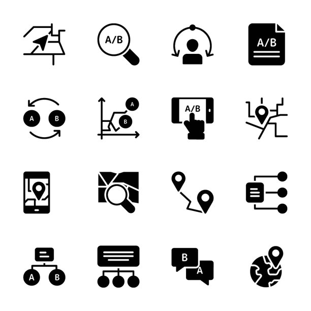 用户流程、旅程地图、AB测试Glyph图标集图片下载
