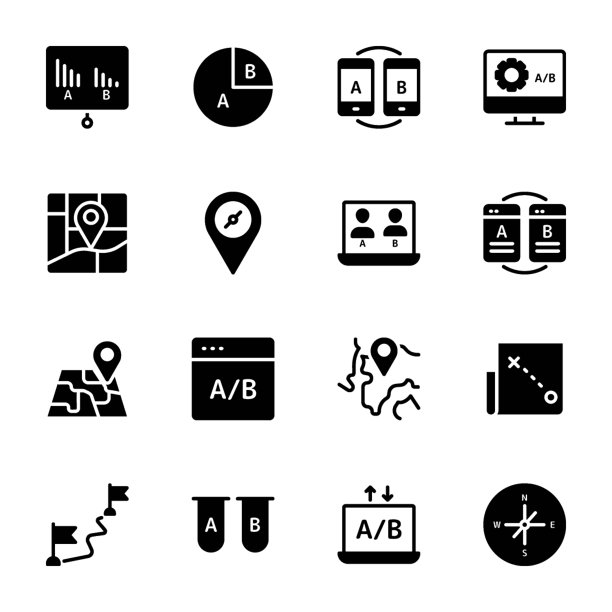 用户流程、旅程地图、AB测试Glyph图标包图片下载